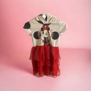 Disney Dress‎ Girls Minnie Mouse Tutu Hood Ears Size M 7/8 Short Sleeve Red